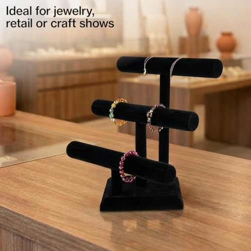 SSWBasics Jewelry Organizer Display Stand (3 Tier) - Necklace Bracelet and Watch Holder Display Stand, Black Velvet T-Bar Table Top Jewelry Tower