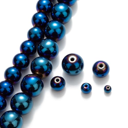 Zenkeeper 108Pcs Blue Hematite Spacer Loose Beads Bulk with Holes Handcrafted for DIY Bracelets Jewelry Making Crafts Supplies - color: Blue hematite, size: 8MM, 108pcs