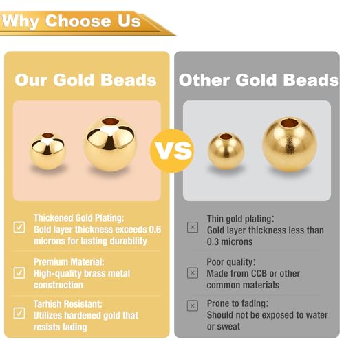 CeeVian 14K Gold Plated Spacer Beads 300PCS Seamless Gold Round Beads Spacer Beads That Do Not Fade Easily Round Bracelet Bead for DIY Necklace Bracelet Jewelry Making (4MM) - size: 4MM