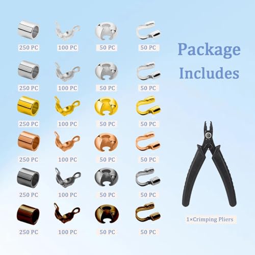 2700 Pieces Crimp Beads Supplies for Jewelry Making,Knot Covers, Crimp Tubes and Wire Guardians with Crimping Pliers for DIY Jewelry Bracelets Necklaces Making