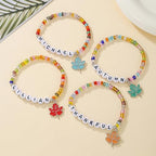 Thanksgiving Stackable Bracelet for Women Set Colorful Beads Rubber Ring Elastic Layering Letter Disc Maple Leaf Pendant Clay Stretch Fall Bracelets Fall Costume Bracelet Jewelry for Women - style: Style3