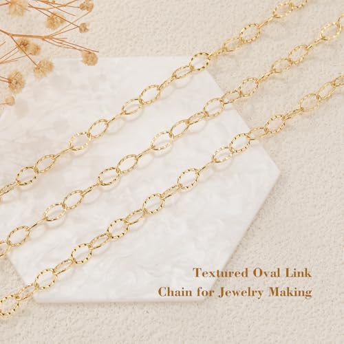 GTVOODX 16.4 Feet Gold Stainless Steel Chains for Jewelry Making Textured Cable Link Chain Spool for DIY Women Necklace Bracelet Jewelry Making Supplies with Lobster Clasps Jump Rings - color: Gold Textured Chains