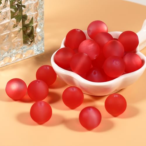 25pcs Resin Transparent Frosted Beads 16mm Cat Eye Circular Rubber Bead Spacer Bead DIY Making Friendship Bracelet Phone Chain Keychain Pen Beads Accessories (Red) - color: Red