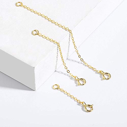 3 Pcs 925 Sterling Silver Necklace Extenders for Women Durable Strong Removable Necklace Bracelet Anklet Extension Jewelry Making Chains - color: 1 2 3 Inch, Gold