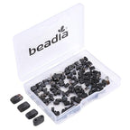 Beadia Natural Black Striped Agate Stone Tila Beads 5x2mm Rectangle 2-Hole Spacer Beads for DIY Bracelet Earring Making 15"/Strand - color: Black Striped Agate, size: 5x2mm