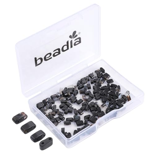 Beadia Natural Black Striped Agate Stone Tila Beads 5x2mm Rectangle 2-Hole Spacer Beads for DIY Bracelet Earring Making 15"/Strand - color: Black Striped Agate, size: 5x2mm