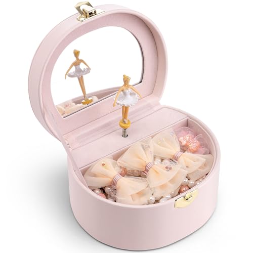 VLANDO Musical Jewelry Box for Girls, Small Kid Music Box with Ballerina for Party Bedroom Decor, Bithday Gift for Girl - Light Pink - color: Light Pink