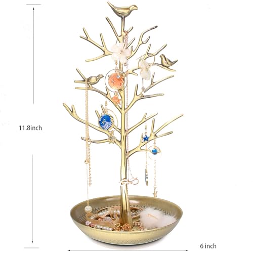 INVIKTUS Silver Birds Tree Jewelry Stand Display Earring Necklace Holder Organizer Rack Tower - color: antique cyan