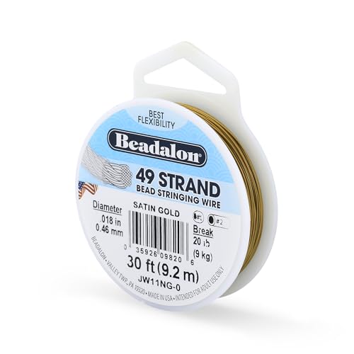 Beadalon 49 Strand Stainless Steel Bead Stringing Wire, .018 in / 0.46 mm, Satin Gold, 30 ft / 9.2 m - color: Satin Gold, style: .018 in / 0.46 mm, 30 ft / 9.2 m