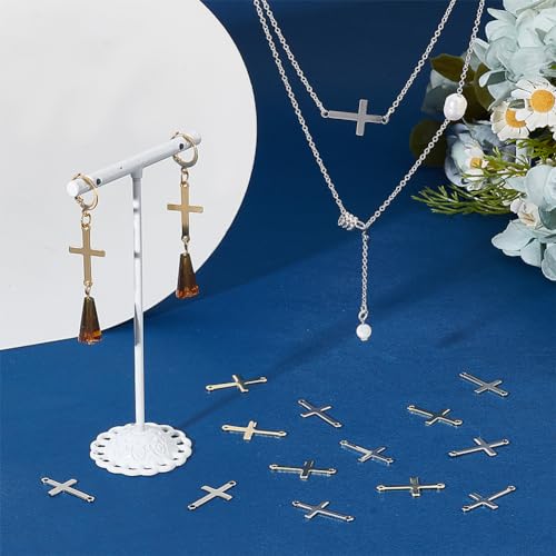 UNICRAFTALE about 60Pcs 2 Colors Stainless Steel Cross Connector Charms Links Easter Theme Crucifix Cross Charms Double Hole Sideways Cross Links Pendants for Bracelet Necklace Jewelry Making 23mm