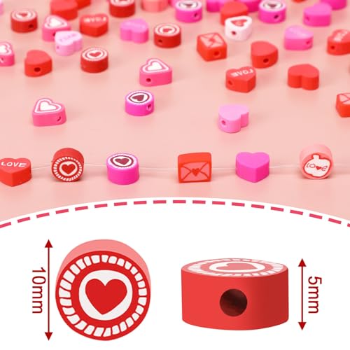 Valentine's Day Polymer Clay Beads, 300pcs Love Heart Mixed Heishi Spacer Clay Beads for Valentine's Day Jewelry Making DIY Bracelet Necklace Accessories Craft Party Supplies - color: Red Pink Yellow