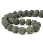 RUBYCA Round Dyed Electroplated Druzy Agate Quartz Crystal Gemstone Beads (1 Strand, Grey, 8mm) - color: Dark Grey, size: 8mm