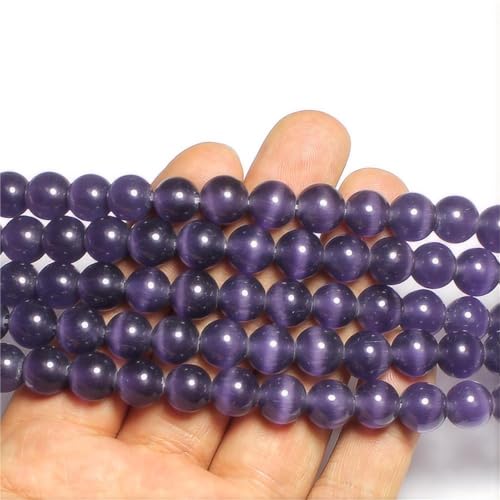 MJDCB 30pcs Purple Cat Eye Stone Beads 12mm Round Crystal Loose Bead for Jewelry Making DIY Bracelets Necklace - color: Purple, size: 12mm(30pcs)