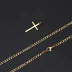 Joxevyia 14K Gold Filled Cross Necklace for Men Figaro Chain Stainless Steel Polished Cross Pendant Necklace Simple Baptism Faith Jewelry Gift - size: 24 inches, style: Big cross pendant(1.2"*0.7")