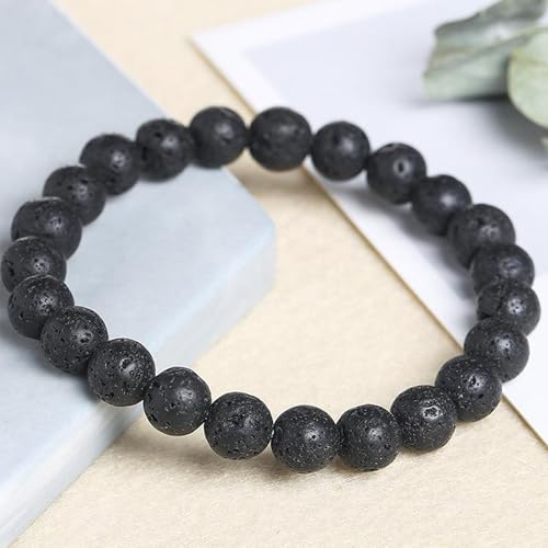 Handmade 8mm Beaded Bracelets For Men Protection Bracelet For Women Chakra Feng Shui Stretchy Handmade Lucky Money Stretchy Crystal Bracelets Best Gifts - color: Lava 3PCS