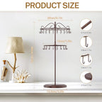 iDavosic.ly 2 Tier Rotating Necklace Holder Organizer with 42 Hooks, Adjustable Metal Bracelet Display Stand Rack, Extra Tall Keychain Spinning Tree Tower for Women, Espresso Brown - color: Satin Espresso