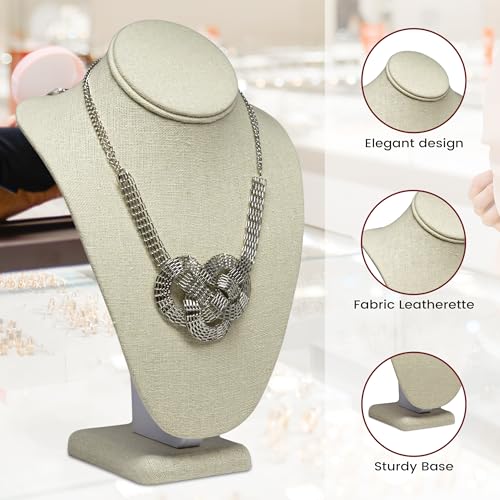 Novel Box Beige Linen Stand Jewelry Necklace Display 7.5x4x11 Inches - Freestanding Travel Necklace Holder Stand - Necklace Mannequin Organizer Stands - Necklace Displays Large - color: Beige Linen, size: Large