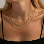 Freekiss Women's Layered Necklace Set - 3 Piece Dainty Gold Jewelry for Everyday Stacking | 14K Gold Plated Snake Chain, Rope Chain, Cuban Chain | Adjustable Length 14-18.5 Inch | Gift Ready - color: Gold, style: Paperclip+O Chain+Box Chain
