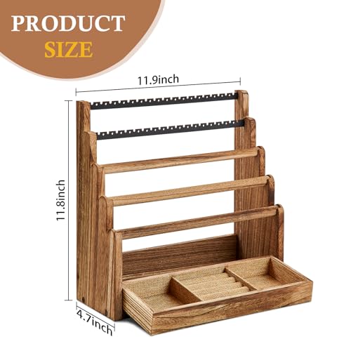 Pinzoveco Bracelet Holder, 3 Tier Rustic Bracelet Holder Display with 2 Tier Earring Organizer, 5 Tier Wooden Jewelry Display for Vendors, Home and Store