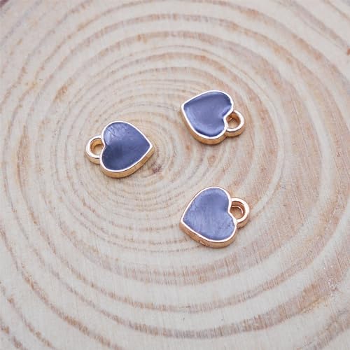 200 pcs Tiny Heart Enamel Charm Gold Plated Alloy Love Pendant Bracelet Earring Keychain Jewelry Crafts 6x8mm - color: Navy