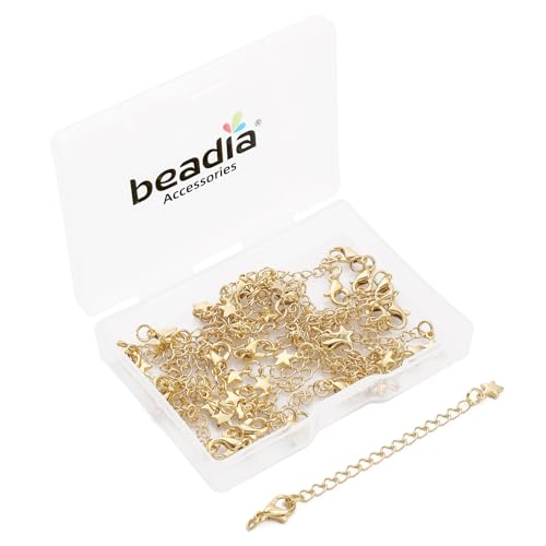 BEADIA 14K Gold Plated Extender Chains 75mm 20pcs 3D Star Extension Tail Chains for Jewelry Making Findings - color: 3D Star