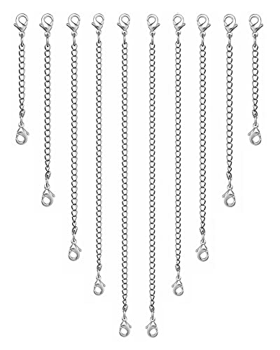 OHINGLT Necklace Extender 10Pcs Chain Extenders for Necklaces Bracelet, Silver Plated Stainless Steel Extension Chain for Women Jewelry Making - color: Necklace Extender 10Pcs Siver