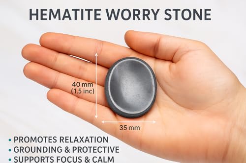 Hematite Worry Stone – Natural Polished Thumb Palm Stone for Grounding, Protection & Mental Strength – Pocket Fidget Crystal for Calm & Focus - color: Hematite