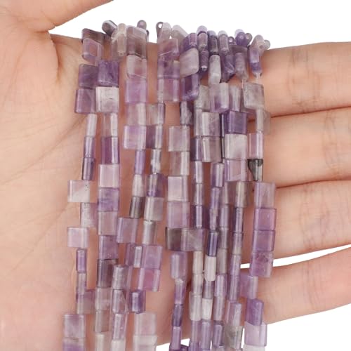 Xilitata Natural Amethyst Stone Beads, Each Approximately 5x5x2mm Square 2-Hole Spacer Bead, are Used to Make Bracelets, Earrings, Necklaces, with Each String Measuring 15-16 Inches - color: Amethyst