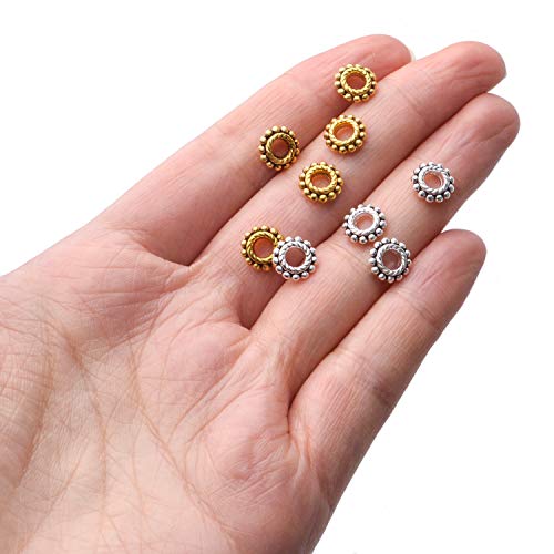 100pcs Alloy 8mm Spacer Beads - Jewelry Spacer Beads with A Box for DIY Bracelet Making (Antique Silver and Antique Gold)