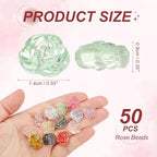 uxcell 50 Pcs Rose Beads, 0.55" Glass Flower Rose Charm Carved Loose Spacer Crystal Craft Beads for DIY Jewelry Making Bracelet Beading Projects Supplies, Green - color: Green