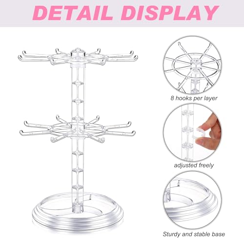 2 Pack Keychain Display Stand Rotating Jewelry 2 Tier Necklace Holder Plastic Spinning Bracelet Hanging Organizer Rotating Rack Earring Bracelet Stands for Vendors Malls Counter Dressing Table - color: Clear
