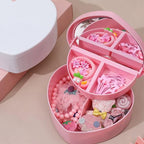 Cabilock 5 Pcs Heart Shaped Jewelry Box for Girls Women, Double Layer Small Jewelry Organizer with Mirror, Portable Travel Case for Earrings Necklaces