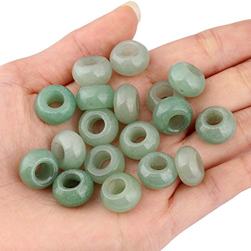 Nupuyai Pack of 30 Large Hole Stone Loose Beads for Jewelry Making, Polished Rondelle European Beads fit Charms Bracelet, Green Aventurine - color: Green, size: 14x8mm