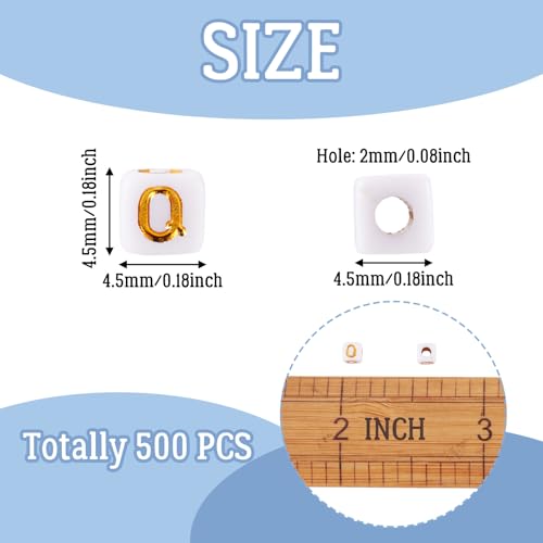 FASHEWELRY 500Pcs White Golden Letter Beads 4.5mm Square Alphabet Beads Acrylic Cube Letter Q Beads for Friendship Bracelet Necklace Keychains Jewelry Making - color: Letter Q