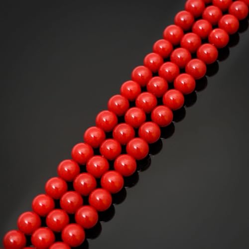 60pcs Adabele AAA Grade 6mm Natural Shell Pearl Loose Round Beads Freshwater Mother of Pearl Nacre 15 inch (Red) for DIY Craft Jewelry Making SP6-5 - color: Red, size: 6mm (60pcs/1 Strand)
