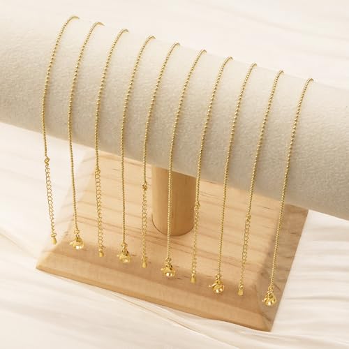 10 Pack Necklace Chains Bulk 18K Gold Plated Chain for Jewelry Making Bead Link Chains - color: Gold Bead