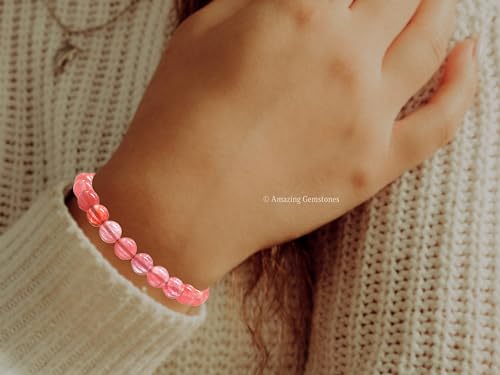 Amazing Gemstone Cherry Quartz Bracelet, Gifts For Men & Women - Protection Healing Crystal Bracelet - 8mm Gemstone Beaded Adjustable Bracelet, Pulseras Para Hombres Mujer Stocking Stuffers - color: Cherry Quartz