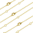 Wholesale 12 PCS 14K Real Gold Plated Solid Brass Thin O Chain Necklace 1 MM Finished Chain Bulk for Jewelry Making, Size 16" + 2" Extender