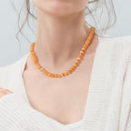 KissYan Beaded Gemstone Necklace for Women, Natural Stone Beach bead Necklace, 18" Boho Summer Handmade Jewelry Gifts - color: Sunstone