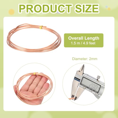 PATIKIL 99.9% Pure Copper Wire for Jewelry Making, 12 Gauge (2mm) Copper Craft Wire 4.9 Feet Beading Jewelry Making Supplies for Crafting Wreath Electroculture Gardening - size: 12 Gauge x 4.9 Feet