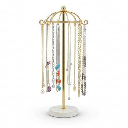 Necklace Holder Stand – Jewelry Display Rack for Necklaces Bracelets Chains Pendants – Countertop Jewelry Organizer Holder for Vanity Dresser Boutique for Women (Gold) - color: Gold