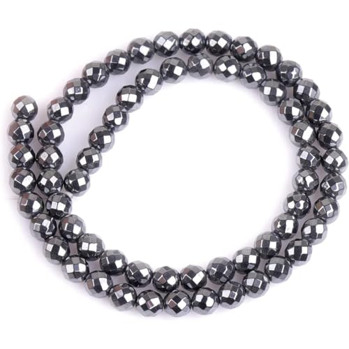 HAAMIIQII 65pcs 6mm Natural Black Hematite Loose Gemstone Beads Faceted Round Spacer Stone Beads for Jewelry Making DIY Bracelets Necklaces Crafting - color: Faceted Round, size: 6mm