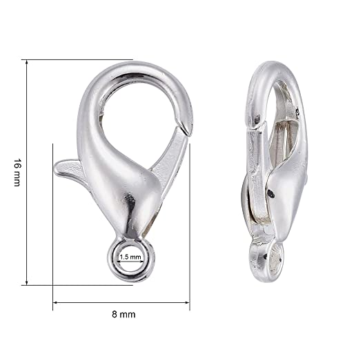 HDSupplies 100 Pieces - Lobster Clasps - Bright Silver Tone - 16x8mm / 2mm Hole - color: Bright Silver Tone, size: 16x8mm