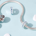 925 Sterling Silver Spacer Charm Bead with Clear CZ for Pandora Charms Bracelets - color: 4PCS Light Blue Stopper