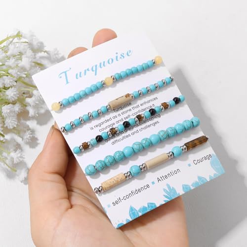 5Pcs Crystal Bracelet for Women Spiritual Natural Stone Bracelet Set Stackable Beaded Bracelets Healing Crystal Bracelet Gemstone Bead Bracelet Beaded Stretch Bracelets for Women - style: Turquoise