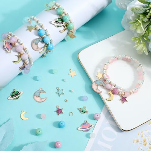 SUNNYCLUE 1 Box 4 Sets Moon Bracelets Making Kits Multi Bracelet Set Bohemian Multilayer Bracelets Stars Planet Crescent Charms Glass Beads for Jewelry Making Kits Adults Adult Supplies - style: Star & Moon