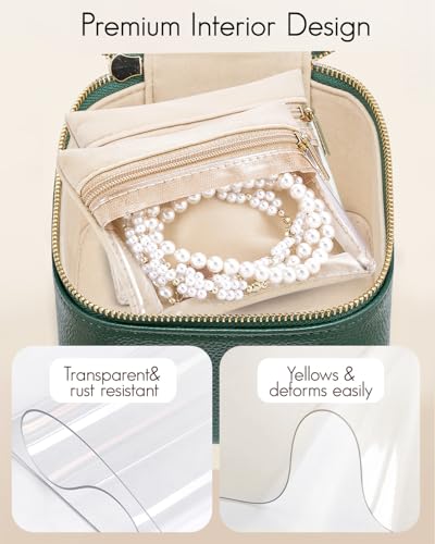 VLANDO Gifts for Teachers,Travel Jewelry Box with 6 Velvet Jewelry Zipper Pockets Jewelry Case Premium Petal Hardware Travel Jewelry Organizer Graduation Gifts (Green) - color: 6PCS-Green