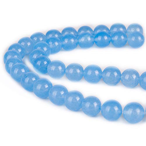 RayLineDo® 48Pcs 8mm Natural Ocean Blue Jade Stone Round Beads Loose Beads Wholesale for Jewelry Making - color: Ocean Blue Jade, size: 8mm