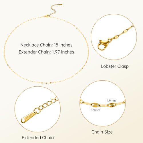 12 Pack Stainless Steel Necklace Chain for Women Men Gold Lip Link Chain Adjustable Necklace Bulk - color: Gold Lip, size: 18 Inches