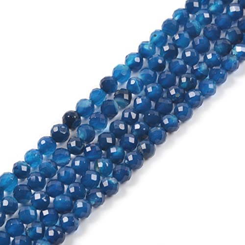Blue Agate 4mm Faceted Round Beads Loose Beads 16 Inch for Jewelry Making Beads - color: Blue Agate